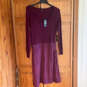Plum 1/2 sweater 1/2 faux suede like vertigo dress sz sm w pockets & side zipper